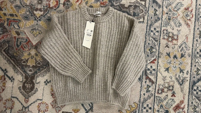 Mango Women's Oversize Knit Sweater Size M Grey