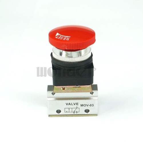 MOV-03 G1/8" 2/3 Ways Aluminum Push Button Red Mushroom Air Mechanical Valve - Picture 3 of 6