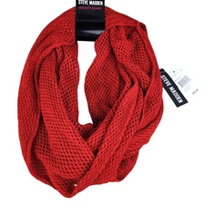 Steve Madden Infinity Scarf Red Open Knit Crochet Lightweight Sparkle Festive