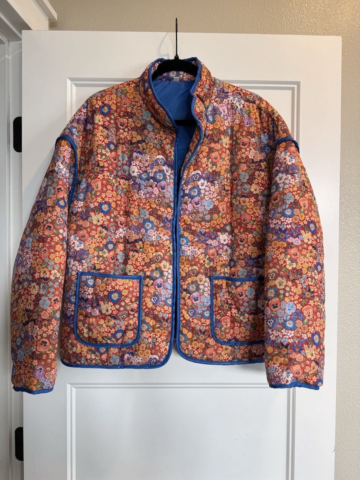 Floral Printed Quilted Jacket Women&rsquo;s Size Medium Pockets 