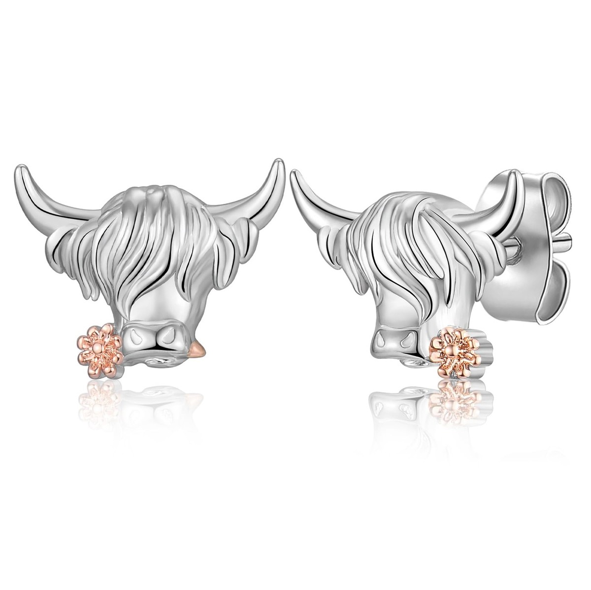 Highland Cow Stud Earrings in Stainless Steel/Sterling Silver 925