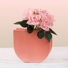 AzulHome Pink Ceramic Semicircle Vases, Decorative Vase, Matte Boho Vase, Pink M