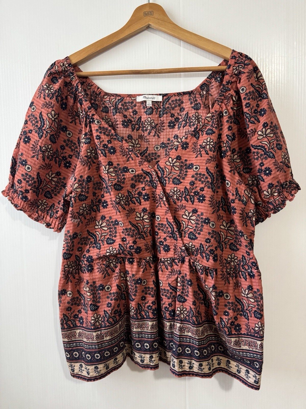 Madewell Women's Puff-Sleeve Peplum Top In Cavoli Floral Size L