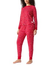 GAP GapBody Women's Packaged Ribbed Printed Jogger Pajama Set - Red Strip - L