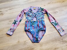 Agua Bendita Girls Sz 8 One Piece Swimsuit Long Sleeve Cindy Naif Blue Purple