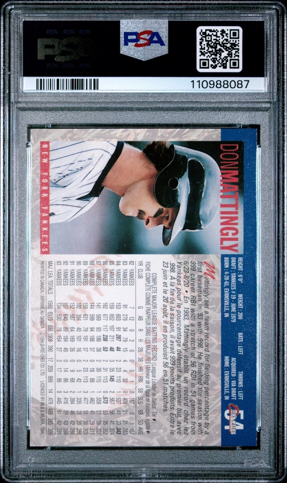 1994 O-PEE-CHEE #54 DON MATTINGLY PSA 7 - Image 2 of 2