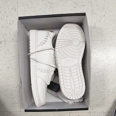 Jordan Air Jordan 1 Low Top Leather Lace-Up Sneakers White/Metallic Gold Men s
