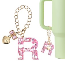 Letter Charm for Stanley Tumbler Cup, Bow Heart Initial R Letter Charm, Pink