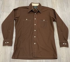 Men’s Vintage 1970’s Arrow Doubler Brown Long Sleeve Shirt, Button Down Disco