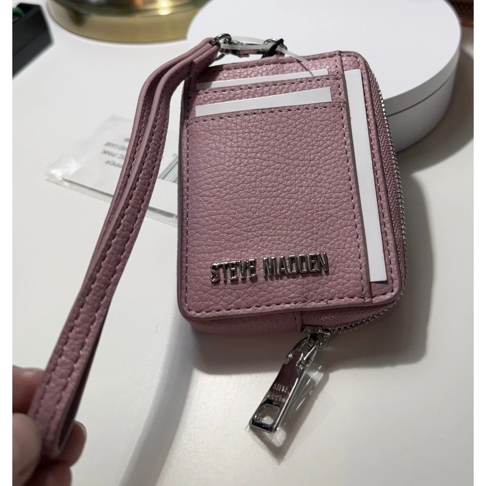 Steve Madden BPipper Cosmético Rosa Zíper ao Redor Estojo de Cartão Pulseira Destacável Novo com etiquetas - Imagem 2 de 4