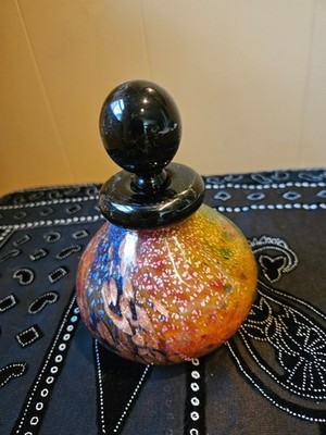 Franco Moretti hand signed red, blue, gold glitter perfume bottle and stopper
