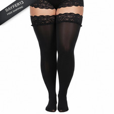 Prasacco Plus Size Thigh High Stockings, Women Sheer Lace Small-Large, Black