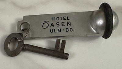 Hotel Basen Ulm-Do Germany Metal w/ Bumper Hotel Room Key #32 Fob w/ Skeleton