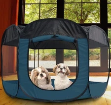 Furhaven Pet Playpen | Mesh Open-Air Dog Playpen/Exercise Pen, Sailor Blue, XL