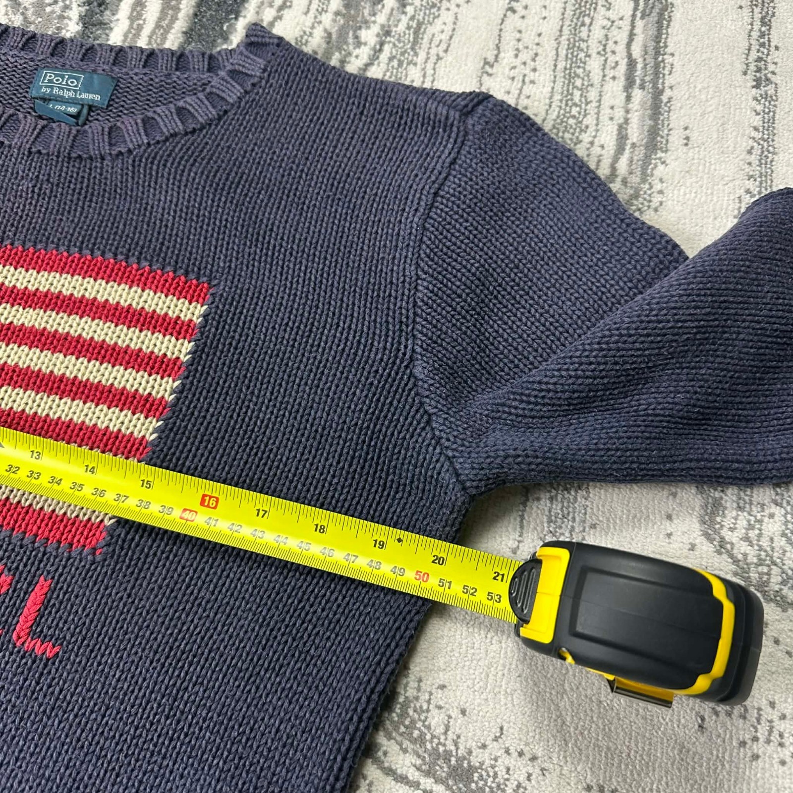 VTG Ralph Lauren Big USA Flag Navy Youth Large 14-16 /  Women's XS Knit Jumper image 4
