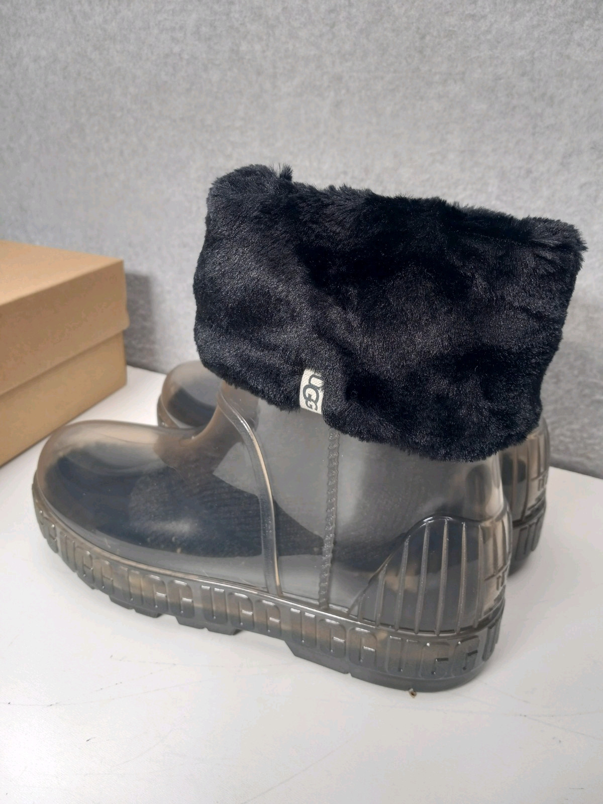 Ugg Drizlita Clear/Black Rain Boots Waterproof Removable Sock Liners Womens 10