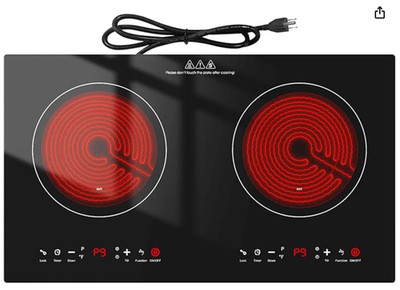 3000w Electric Cooktop, 24'' Electric Stove 2 Burner Hot Plate Built-in Double Bu