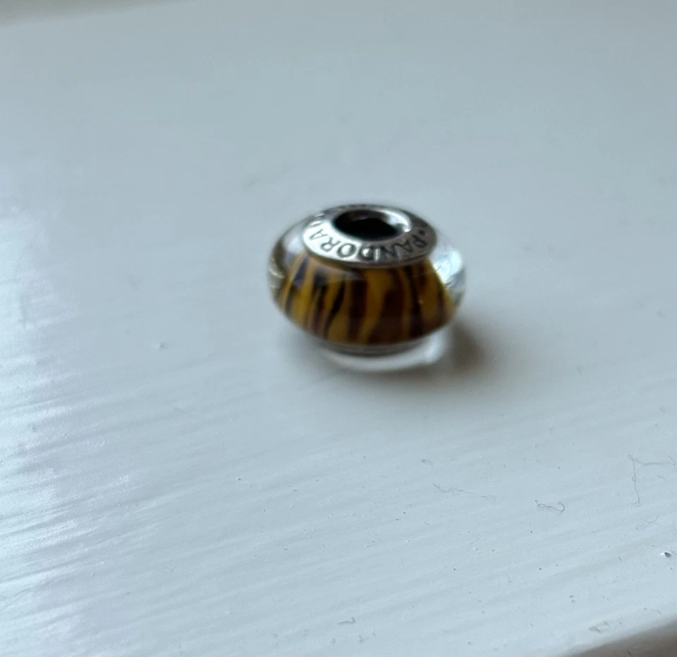 Pandora серебро коричневый желтый бенгальский тигр печать муранского стекла бусина подвеска - Изображение 3 из 3
