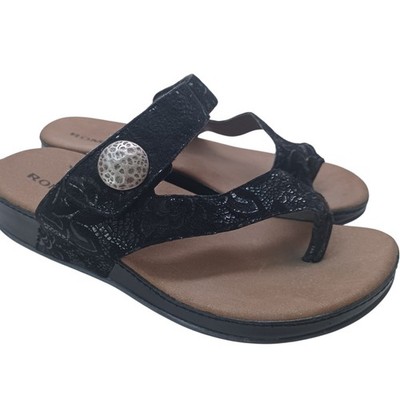 Romika Sandals Black Velvet Leather Comfort Wedge Germany Womens 38 or US 7.5