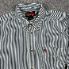 Ariat FR Work Button Down Shirt Mens Large Blue Striped Workwear Long Sleeve