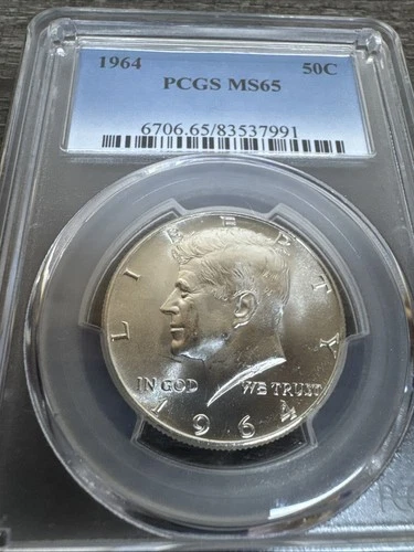 1964 KENNEDY HALF DOLLAR BU UNC MINT STATE 90% SILVER COIN PCGS MS65