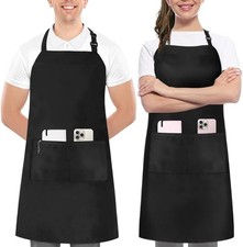 2 Pack Kitchen Chef Apron Adjustable Bib with 2 Pockets Water Oil Resistant