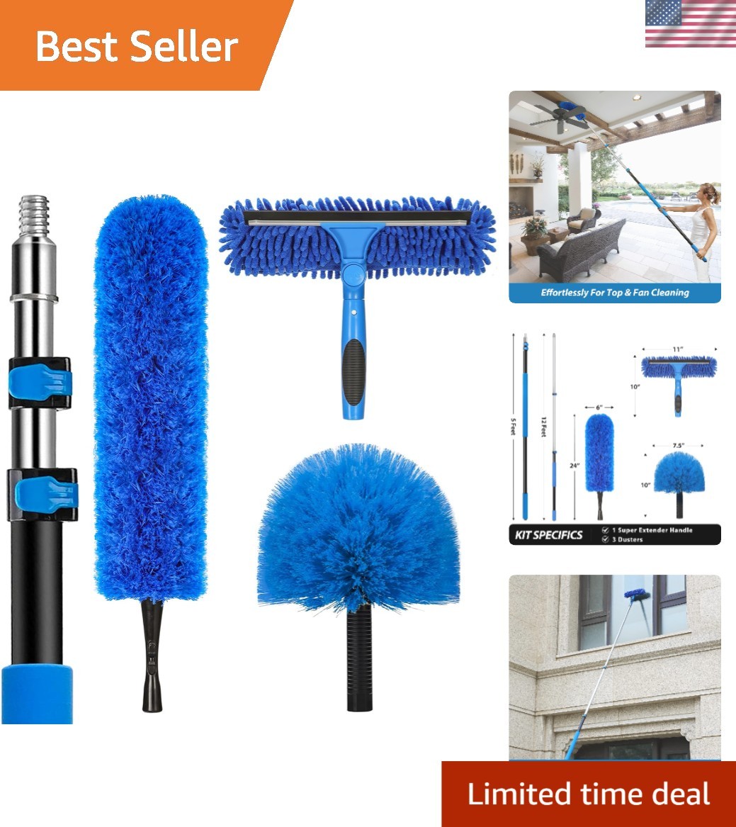 20' High  Duster Kit - Telescoping Pole with Squeegee and Spider Web Brush