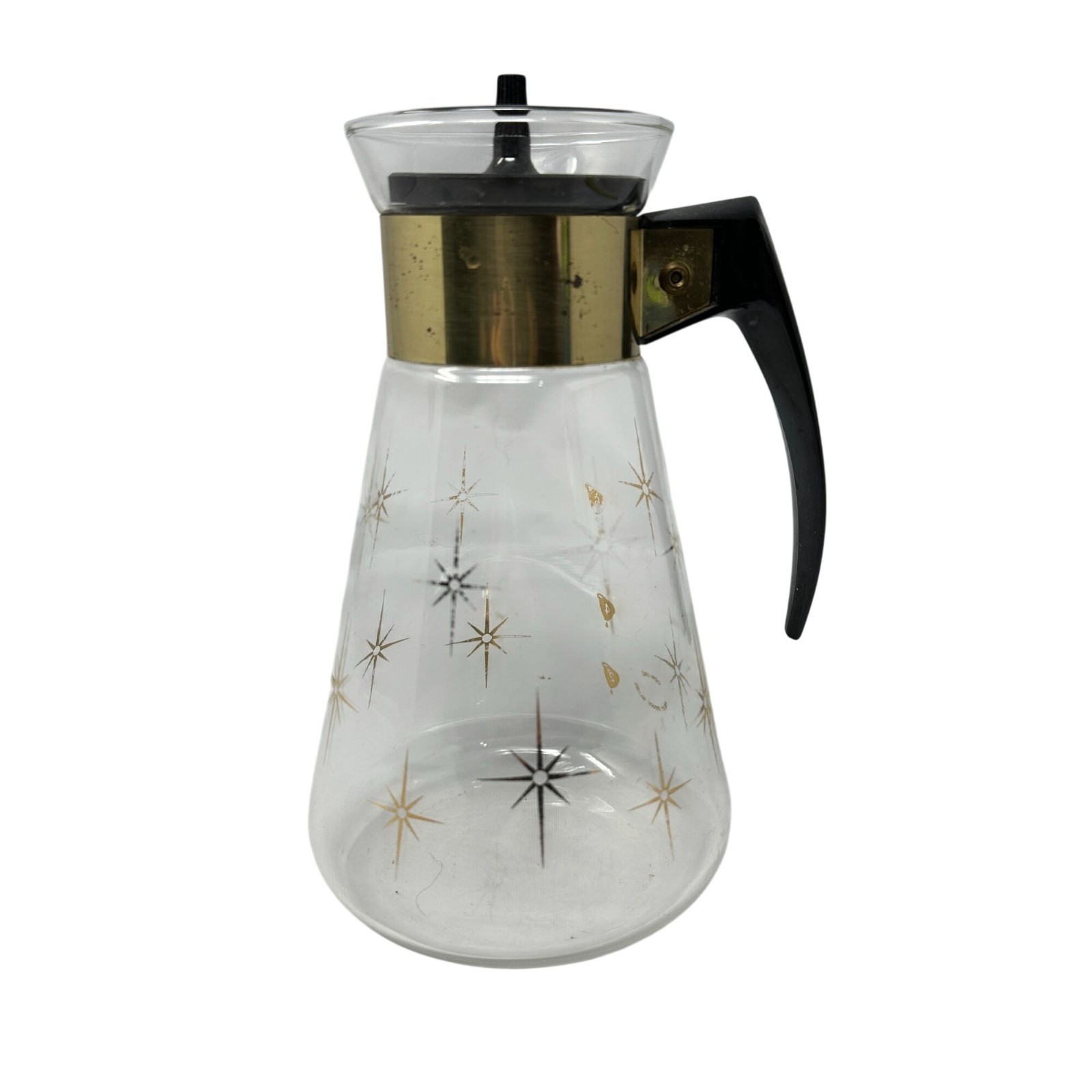 Vintage Corning Heat-Proof Glass Coffee Carafe With Gold Atomic Starburst