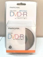Memorex Mini DVD-R for Camcorders 5 Pack 4X 1.4GB 30min Single Sided New Sealed
