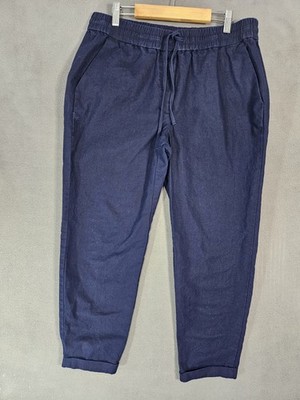 J Crew Womens 10 High-Rise Drawstring Pants Straight Cuff Linen Cotton Blend 