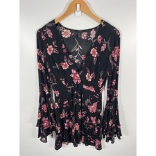 Babydoll Whimsigoth Dark Fairy Witchy Womens Dress S Black Floral Flare Sleeves