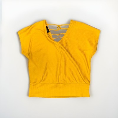 Fortune + Ivy Mustard Yellow Ribbed Knit Lace-Up Back Top Women s Size M
