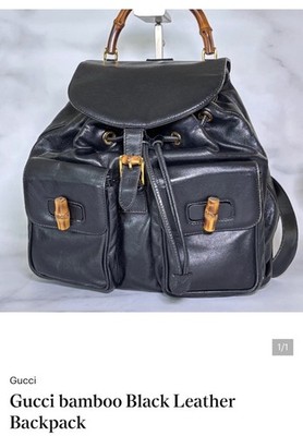 GUCCI Bamboo Backpack Leather Black Gold 003 2058 0016 Auth  display picture 3