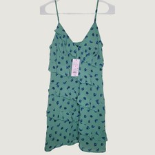 Wild Fable Green Floral Ruffle Mini Dress Blue Rose Tiered Sundress Small NWT