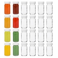 24 Pack 2 oz Glass Shot Bottles with Lids, Wide Mouth Leakproof Mini Jars for...