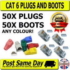 50 Cat 6 RJ45 Plugs & Boots for Network / Patch Cables, Crimp Connectors LAN 
