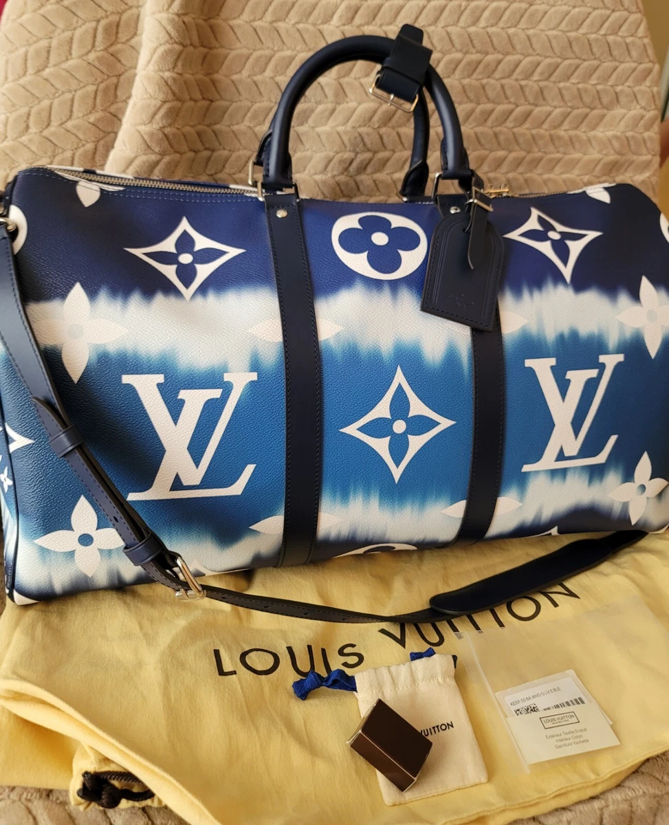 Louis Vuitton Escale Blue Keepall 50 Duffle M45117 Giant Monogram Bag Full  Set