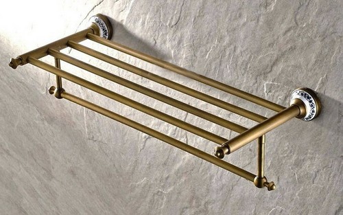 Antique Brass Wall Mounted Bathroom Double Towel Rail Holder Rack Bar Qba411 - Picture 5 of 7