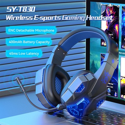 Gaming Headset Bluetooth Wireless Headphones With Mic RGB LED For PC Computer DE