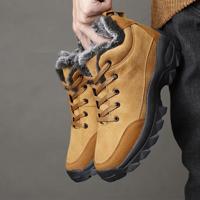 Mens Fur Lined Winter Snow Boots Outdoor Waterproof Work Shoes Hiking  Walking
