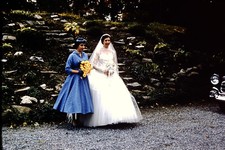 1950s Women In Wedding Dresses Red Border Kodachrome Slide AD-B