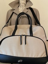 FP Diaper Bag Black Leather beige Canvas adjustable Shoulder Strap Back pack