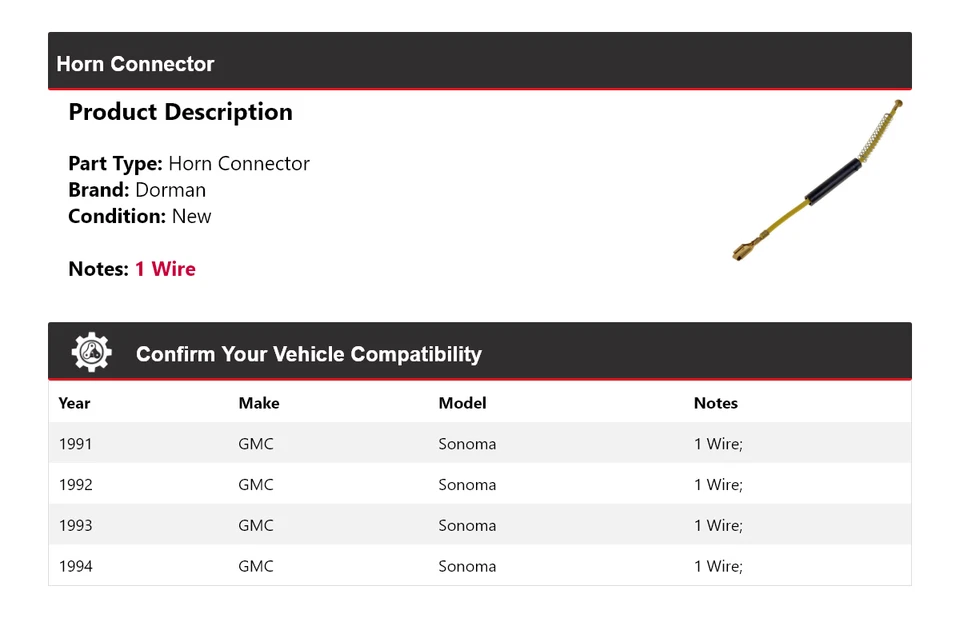 For 1991-1994 GMC Sonoma Dorman Horn Connector 1992 1993 - Image 2 of 4