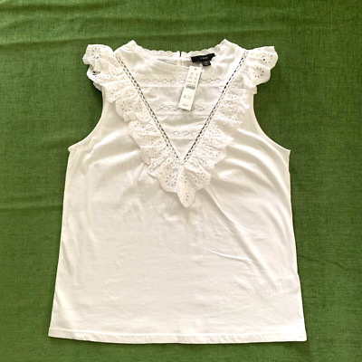 NWT J Crew Eyelet Lace Ruffle Cotton Top XS 00 0 2 Crochet Openwork Cottage Core