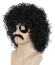 Black Curly Wig Fluffy Jumbo Afro Wig 70s 80s Rocker Wig Disco Party Costume ...
