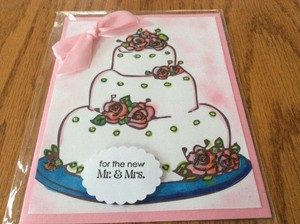 Wedding Card The Cake Pink Roses Leaves Top The White Wedding Cake