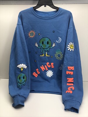 Red Eight Unisex Sweater Size L Be Nice Earth Peace Flower Support Local Planet