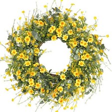Yellow Daisy Wreath 24 Inch Spring Summer Wreath Fake Silk Floral Wreath with...