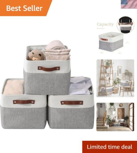 Durable Grey and White Storage Bins - Multi-Purpose Set of 3 for Home & Nursery
