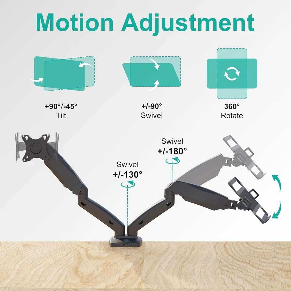 Monitor Mount with Laptop Tray, 11.6 to 32 inch Adjustable Gas Spring Arms Mount - Image 4 of 4